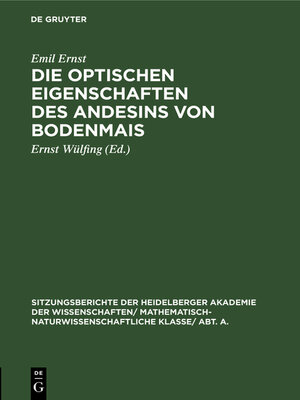 cover image of Die optischen Eigenschaften des Andesins von Bodenmais